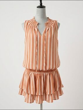 TCEC Women's Size Large Peach Stripe Ruffle Romper‎ Smocked Boho Summer Outfit